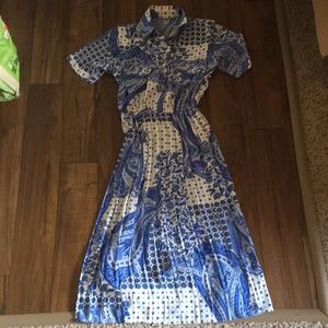 Blue print vintage midi dress